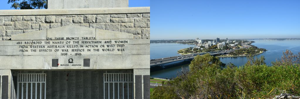 Statue remembering all fallen soldiers from WA. View from Kings Park looking west.