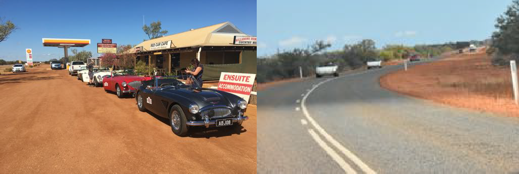 Stop for coffee at Billabong. On the road to Denham- A Flat and red landscape.