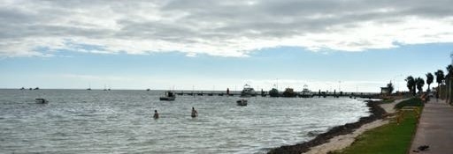 Boats moored by the beach in Denham.