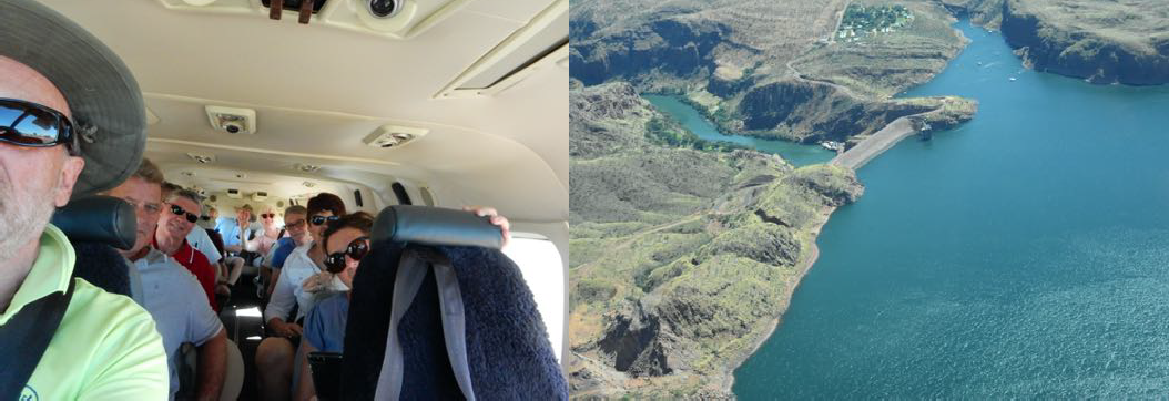 The passengers in plane. The Argyle lake dam wall.