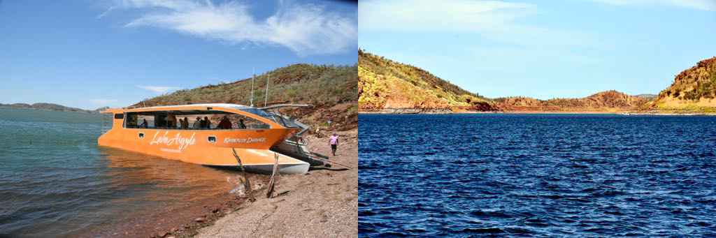 The boat on Lake Argyle. View from boat at Lake Argyle.