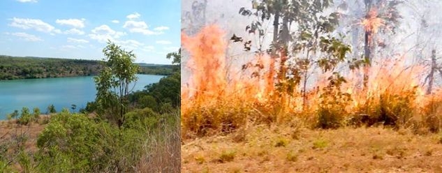 Pine Creek open cut gold mine. Bushfire probably lit by locals or the fire brigade.