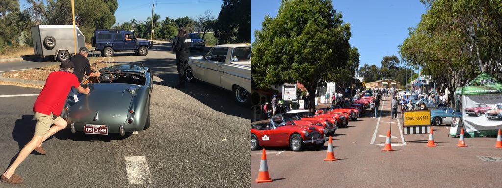 Pushing casualties away. The cars on parade in Kalamunda WA.