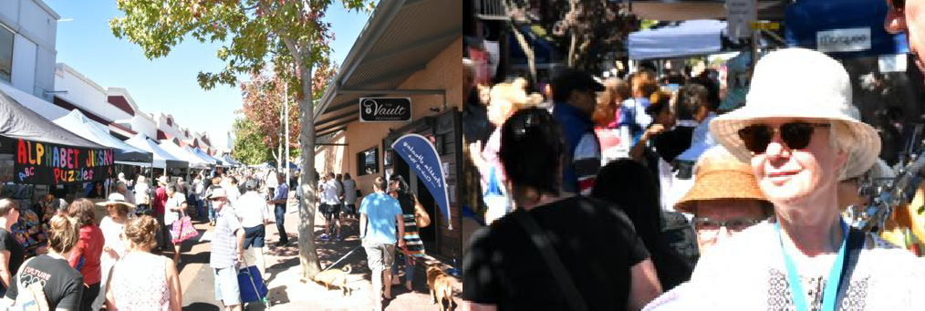 People in the Kalamunda markets. Cecilia at the market.