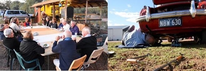 Nice dinner under the blue roof. Noel under Trevor's car this time.