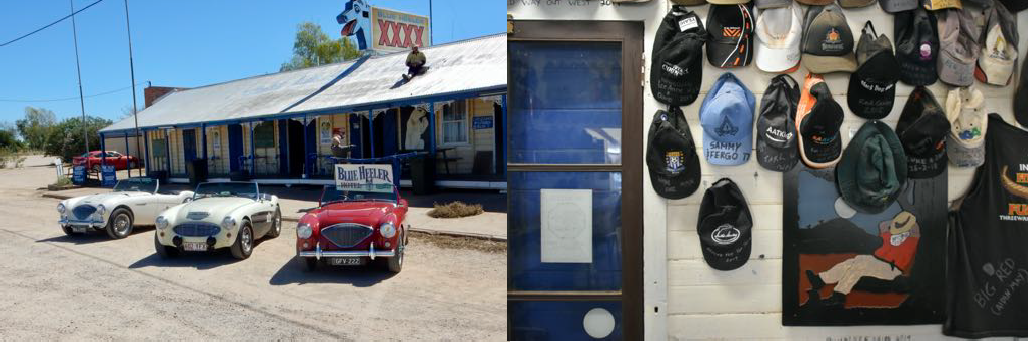 Healeys at Blue Heeler hotel - Caps at the Blue Heeler's pub. The AHCOQ cap is the black in the middle far down.